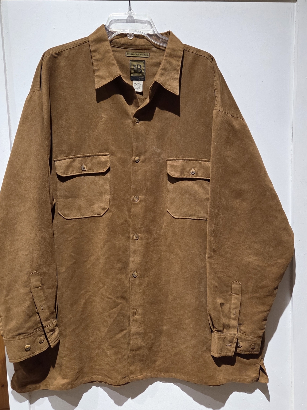 BRUNO Sueded microfiber Brown Button-Down Shirt